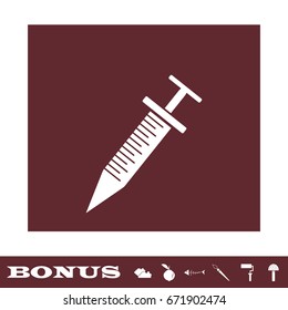 Culinary kitchen syringe icon flat. White pictogram on brown background. Vector illustration symbol and bonus icons