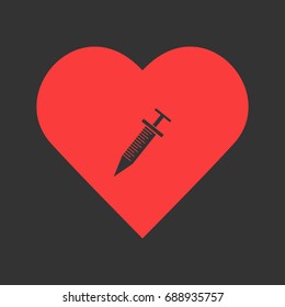 Culinary kitchen syringe icon flat. Simple pictogram on heart background. Vector illustration symbol