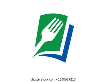 Culinary Knowledge Illustrated White Fork on Green and Blue Design Symbolizing a Food and Recipe Resource