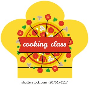 Culinary logo for company and restaurant. Cooking class design elements. Kitchen emblem, food studio label. Masterclass on cooking pizza. Italian cuisine lessons concept. Culinary school badge