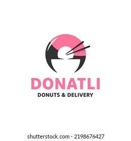 Culinary logo with donut icon combined with chopsticks and bowl into negative space.