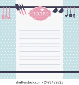 Culinary page for recording recipes notepad for chef printable cooking and recipes vector
