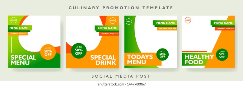 Culinary promotion template. Food and beverage for social media post. Digital flyer poster brochure design layout. Vector illustration.