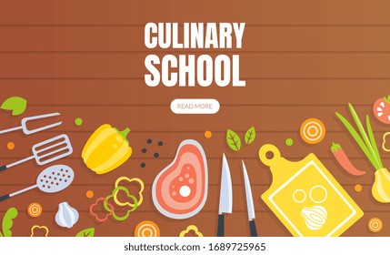 Culinary School Landing Page Template, Cooking Class Online Web Page, App Vector Illustration