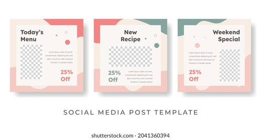 Culinary social media post design collection with photo space