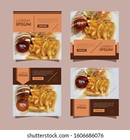 Culinary Social Media Post Template Collection Set. Minimalist. Elegance. Clean. Ads Banner. Discount. Sale. Promotion. Brochure. Flyer. Feed. Layout. Design. Instagram. Facebook. Food. Brown. Dark.