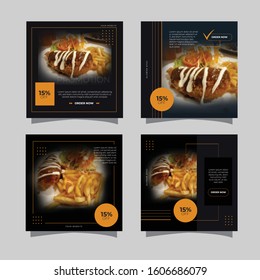 Culinary Social Media Post Template Collection Set. Minimalist. Elegance. Clean. Ads Banner. Discount. Sale. Promotion. Brochure. Flyer. Feed. Layout. Design. Instagram. Facebook. Food. Black. Dark.