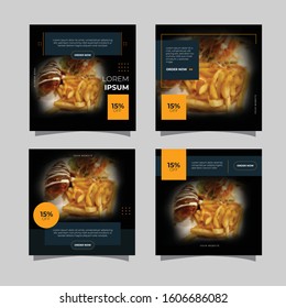 Culinary Social Media Post Template Collection Set. Minimalist. Elegance. Clean. Ads Banner. Discount. Sale. Promotion. Brochure. Flyer. Feed. Layout. Design. Instagram. Facebook. Food. Black. Dark.