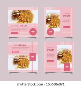 Culinary Social Media Post Template Collection Set. Minimalist. Elegance. Clean. Ads Banner. Discount. Sale. Promotion. Brochure. Flyer. Feed. Layout. Design. Instagram. Facebook. Food. Pink. Soft.