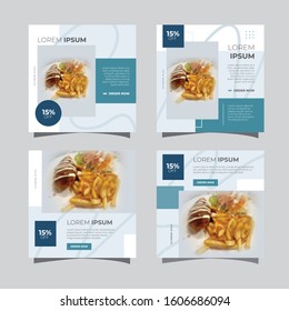 Culinary Social Media Post Template Collection Set. Minimalist. Elegance. Clean. Ads Banner. Discount. Sale. Promotion. Brochure. Flyer. Feed. Layout. Design. Instagram. Facebook. Food. Blue. Soft.