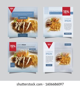 Culinary Social Media Post Template Collection Set. Minimalist. Elegance. Clean. Ads Banner. Discount. Sale. Promotion. Brochure. Flyer. Feed. Layout. Design. Instagram. Facebook. Food. Blue. Light.