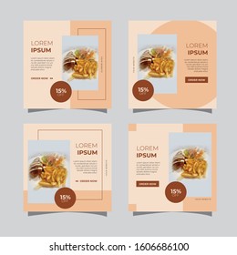 Culinary Social Media Post Template Collection Set. Minimalist. Elegance. Clean. Ads Banner. Discount. Sale. Promotion. Brochure. Flyer. Feed. Layout. Design. Instagram. Facebook. Food. Brown. Soft.