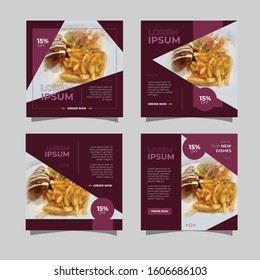 Culinary Social Media Post Template Collection Set. Minimalist. Elegance. Clean. Ads Banner. Discount. Sale. Promotion. Brochure. Flyer. Feed. Layout. Design. Instagram. Facebook. Food. Magenta. Dark.