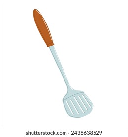 Espátula culinaria con ranuras aisladas sobre fondo blanco. Menaje de cocina. Cubertería