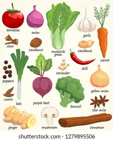 culinary spices and vegetables doodle set vector
