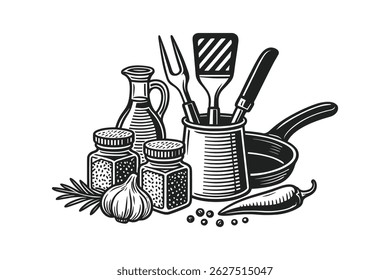 Culinary Still Life Vector Icon Line Art