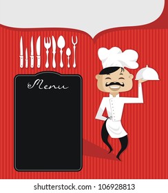 Culinary theme retro background with chef and customizable spaces
