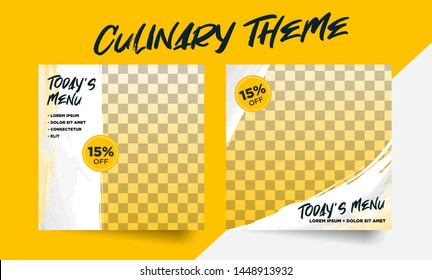 Culinary theme social media post promo template layout with place for image photo