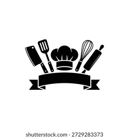 Culinary tools and chef s hat isolated on a white background