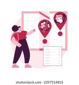 Culinary tourism abstract concept vector illustration. Gastronomy tourism, authentic experience, exploring map, local cuisine, food festival, grocery market, restaurant abstract metaphor.