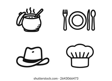 Culinary Vector Line Art Icons Set for Restaurant and Food Service Designs with Clean Lines