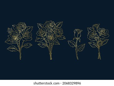 Culip art of rose bouquet set 01 Gold on navy