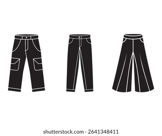 culottes sketch,jeans sketch cargo pants sketch icon silhouette vector illustration
