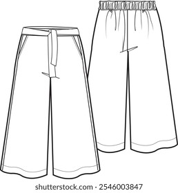 Culottes Trousers Fashion Flat Template Vector Sketch