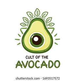 Cult of the avocado print design. Vector cartoon illustration. Isolated on white background