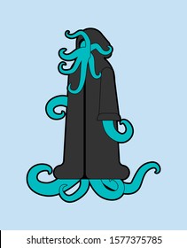 Cult Cthulhu follower. Monk octopus with tentacles and in cassock