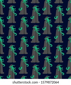 Cult Cthulhu pattern seamless. See monster follower background. Monk octopus with tentacles and in cassock