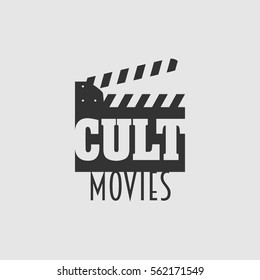 Cult movies vector logo, symbol or emblem design concept with clapperboard