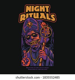 Cult Night Rituals Scary Halloween Themes Merch Illustration