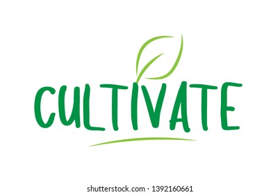 cultivate green word text with leaf suitable for icon, badge or typography logo design