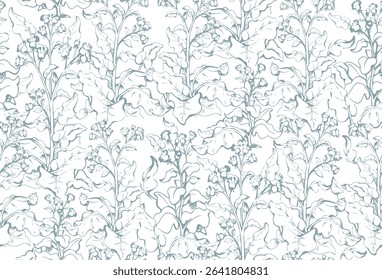Cultivated big green edible health cosmetic bunch backdrop. Bright color hand drawn eco bio oil food spring meadow field design. Retro art doodle abstract line print style. Closeup fabric textile view