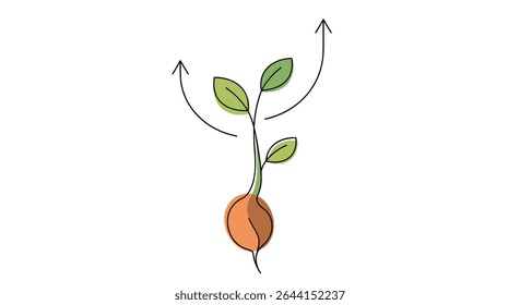 Cultivando o crescimento Uma simples muda emergindo e alcançando o conceito de expansão potencial