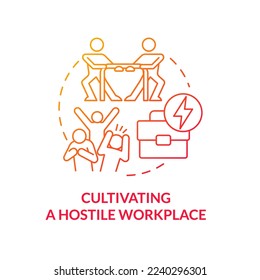 Cultivating hostile workplace red gradient concept icon. Unethical organizational behavior abstract idea thin line illustration. Unwelcomed conduct. Isolated outline drawing. Myriad Pro-Bold font used