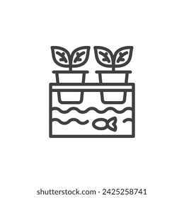 Cultivating plants in water line icon. linear style sign for mobile concept and web design. Hydroponics system outline vector icon. Aquaponics symbol, logo illustration. Vector graphics