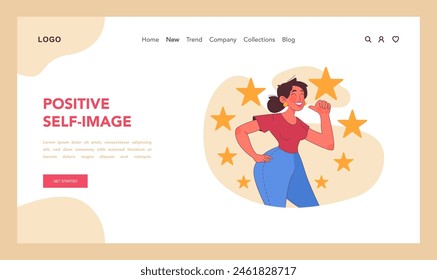 Cultivating a positive self-image concept. Embracing confidence and self-acceptance. Celebrating personal strengths and achievements. Fostering a sense of self-worth and empowerment. Flat vector