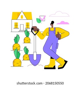 Cultivating the soil abstract concept vector illustration. Gardening, growing vegetables, tilling ground, remove weeds, loosening soil, air, water and nutrients penetration abstract metaphor.
