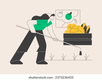 Cultivating the soil abstract concept vector illustration. Gardening, growing vegetables, tilling ground, remove weeds, loosening soil, air, water and nutrients penetration abstract metaphor.