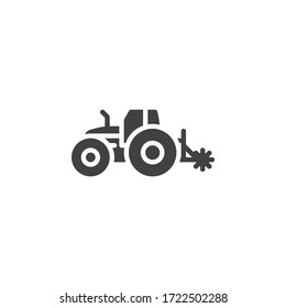 Cultivating tractor vector icon. filled flat sign for mobile concept and web design. Agriculture tractor glyph icon. Symbol, logo illustration. Vector graphics