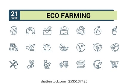 Cultivation and Farming line icons set. Related to agriculture, gardening, farming, planting, farmhouse, agronomy and more. Outline icon collections. Vector illustration.