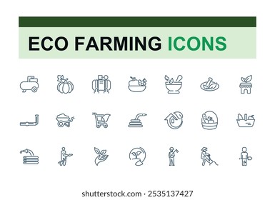 Cultivation and Farming line icons set. Related to agriculture, gardening, farming, planting, farmhouse, agronomy and more. Outline icon collections. Vector illustration.