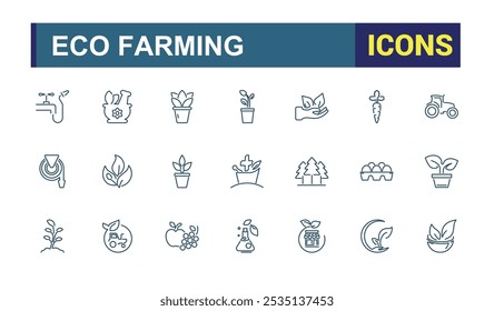 Cultivation and Farming line icons set. Related to agriculture, gardening, farming, planting, farmhouse, agronomy and more. Outline icon collections. Vector illustration.