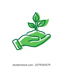 Cultivation Greenery Ecology Plant Pictogram. Germinating Eco-Agriculture Symbol. Hand Hold Organic Leaf in Soil Icon. Editable Stroke. Isolated Vector Illustration.