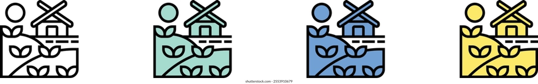 cultivation icon. Outline, Green, Blue and Yellow Style Design Isolated On White Background