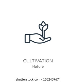 Cultivation icon. Thin linear cultivation outline icon isolated on white background from nature collection. Line vector sign, symbol for web and mobile