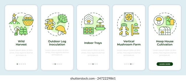 Cultivation techniques onboarding mobile app screen. Walkthrough 5 steps editable graphic instructions with linear concepts. UI, UX, GUI template