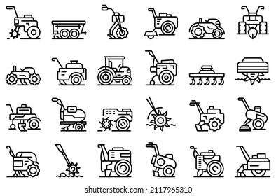 Cultivator Machine Icon Outline Vector. Agriculture Agronomy. Engine Farm